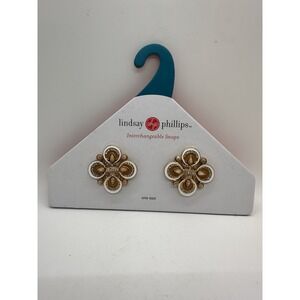 Lindsay Phillips Interchangeable Shoe Snaps Jordan Gold Ivory Rhinestone‎